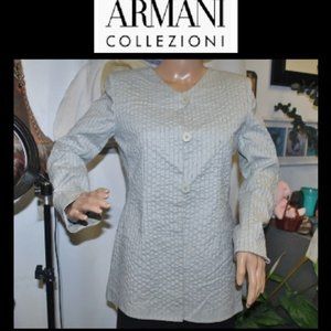 Ice Blue Armani Collezioni Embroidered Cotton Silk Blazer Jacket 8 M